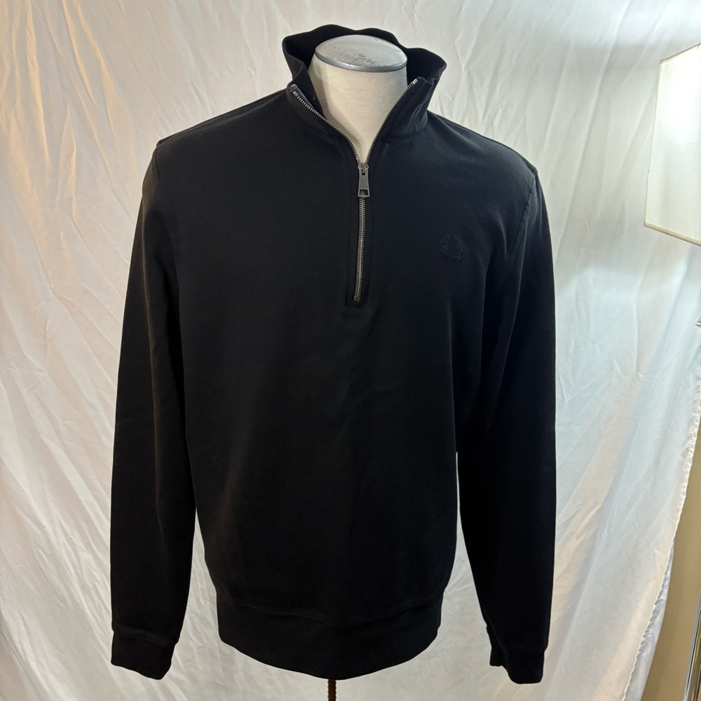 Burberry Black Pima Cotton Quarter Zip Sweater Men’s XL Classic Logo Pullover - Picture 2 of 11